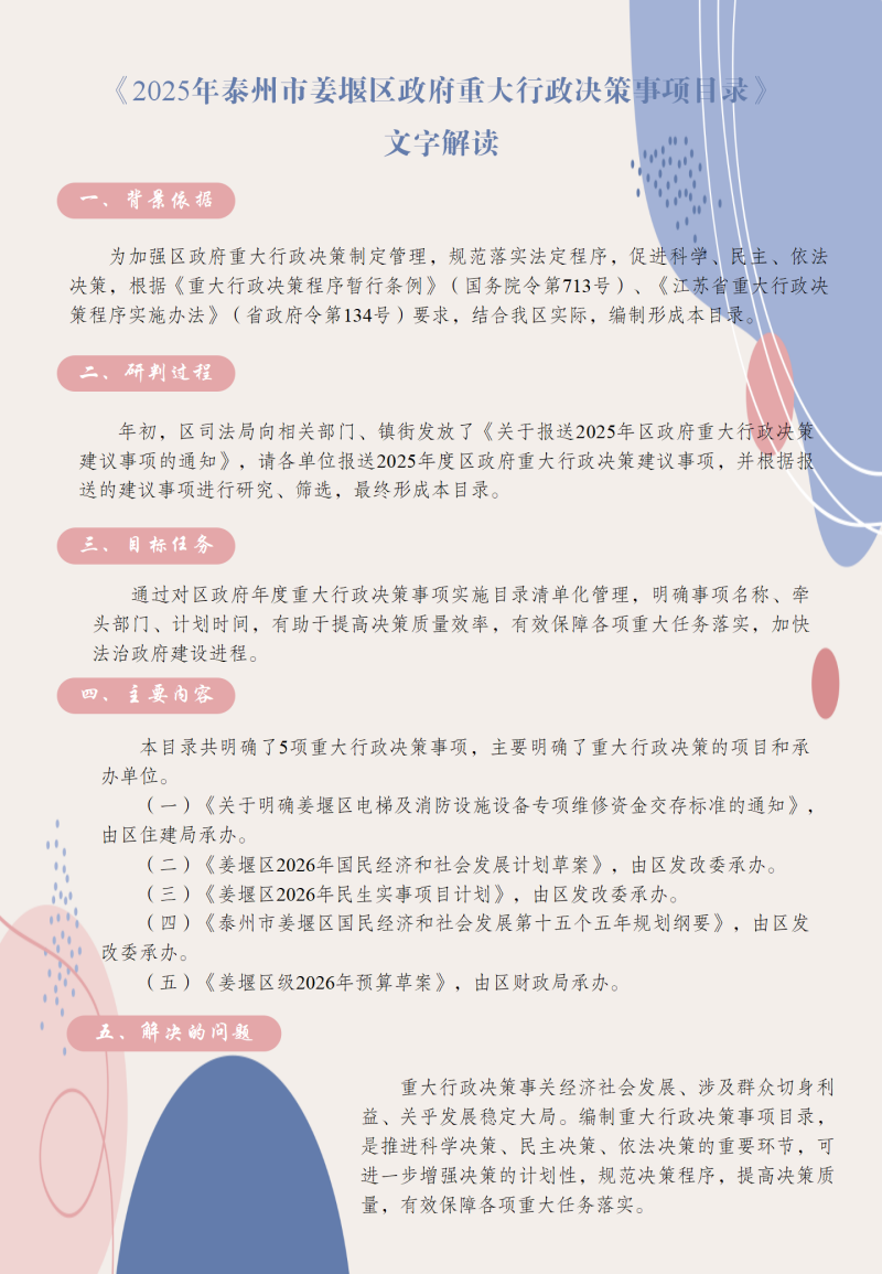 《关于印发<2025年泰州市姜堰区政府重大行政决策事项目录>的通知》图片解读